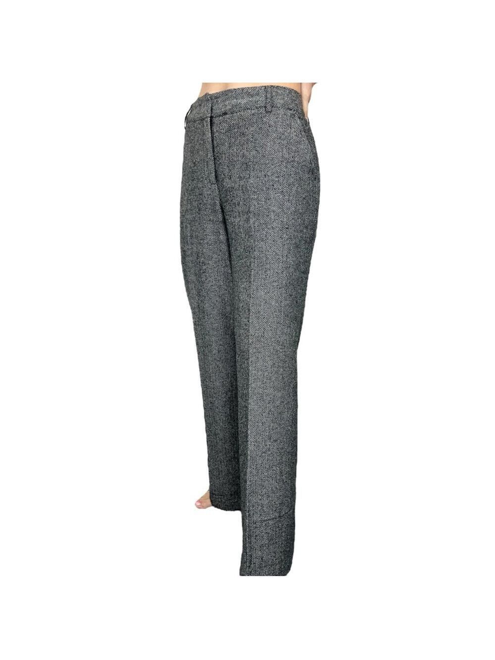 Dalia wool blend straight leg black white grey herringbone tweed trousers 8